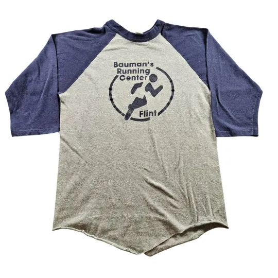 Discover VINTAGE Bauman's Running Center Flint Shirt Mens Medium 3/4 Sleeve Made USA 80s