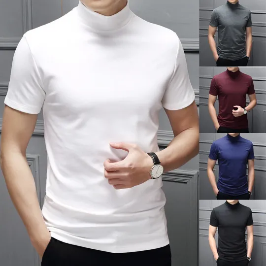 Discover Mens Solid Cotton Mid Neck Short Sleeve T-Shirt✿ §