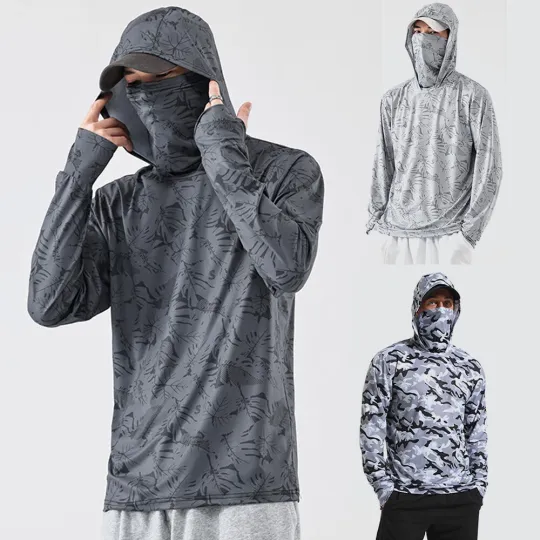 Discover UPF50+ Mens Outdoor Fishing Hoodie Sun Block Skin Face Protection Long Sleeve ☾