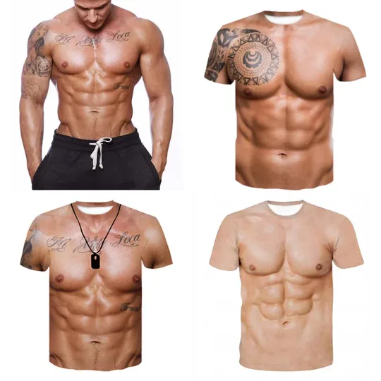 Discover Men Strong Muscle Tattoo Printing Short Sleeve T-Shirt 3D Digital Printing T- ;