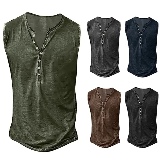 Discover Mens Button Up Tank Top Workout Casual Muscle Tee Sleeveless C8