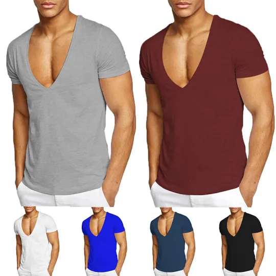 Discover Men's Deep V Neck Short Sleeve Slim Fit T-Shirts |