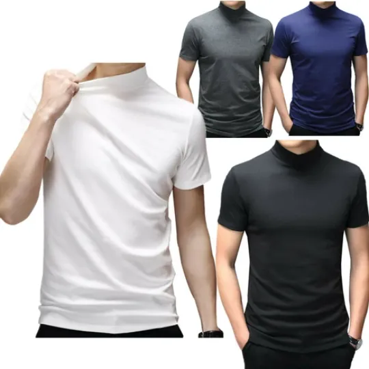 Discover Mens Short Sleeve Stand Collar T-Shirt Casual Slim Cotton Tops Tees С