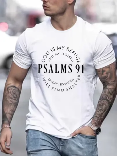 Discover Men'S & Women'S Christian Faith-Inspired Psalms 91 Bible Verse T-Shirt (Size LG)