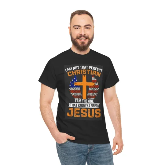 Discover I Am Not That Perfect Christian Cross Tee | American Flag Jesus