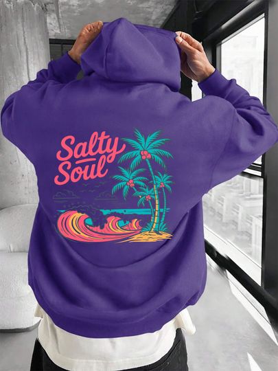 Discover Salty Soul Coconut Tree Beach Design Hoodies Men Pocket Autumn Hoody Casual Fleece Streetwear Warm Unisex Hip Hop Clothing