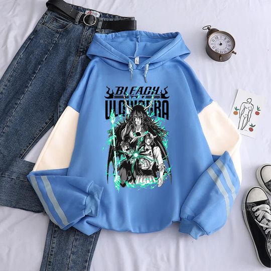 Anime RIPP JUNC Ulquiorra Cifer Graphic Printed Hooded Men Women Patchwork Hoodies Oversized Sweatshirt Harajuku Unisex Streetwear