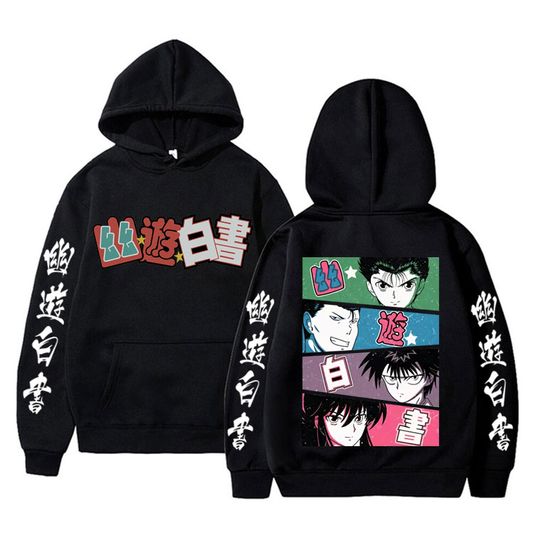 Anime YuYu Hakusho Merch Hoodie Men Women Casual Oversized Cotton Hooded Sweatshirt Unisex 90s Cartoon Manga Cosplay Streetwear