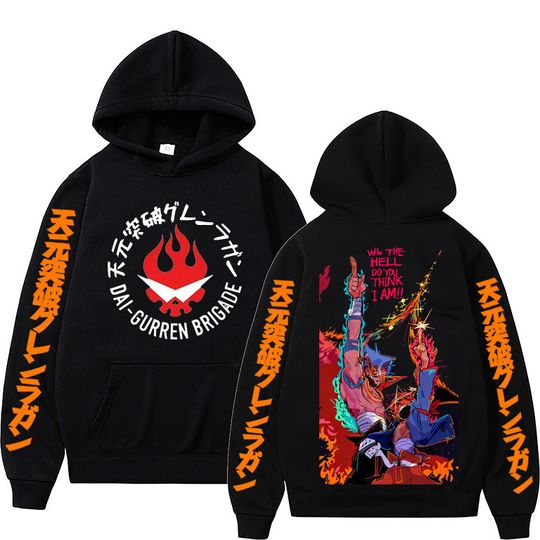 Discover Japan Anime Tengen Toppa Gurren Lagann Graphics Hoodies Long Sleeves Men Women Fashion Harajuku Street Hoodie Man Cotton Clothes