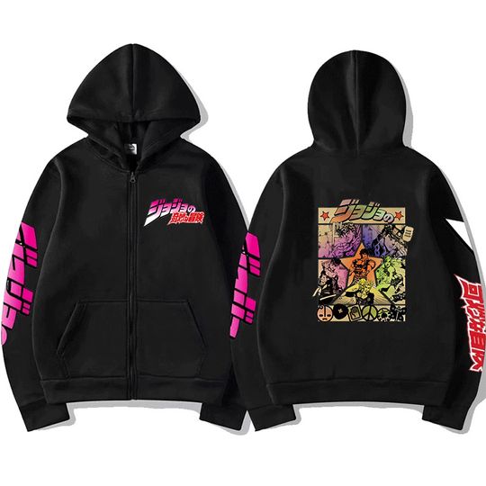 JoJo Bizarre Adventure Zip Up Hoodie Japanese Anime Funny Zipper Sweatshirt Manga Harajuku Cartoon Hip Hop Clothes Unisex Hooded