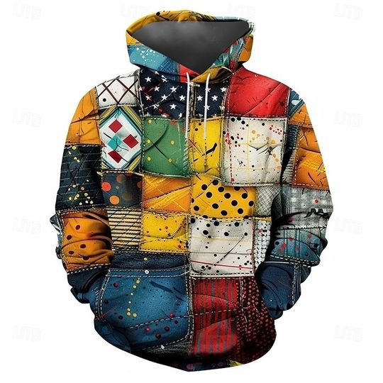 Plaid Patchwork Print Hoodie Men's Casual Daily Clothing Oversized Hooded Coat 3d Print Harajuku Street 2025 Fashion New Hoodies