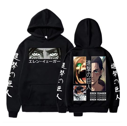 Fashion Anime AO Titan Eren Yeager Eyes Print Long Sleeve Hoodies Harajuku Cartoon Winter Casual Women Men Sweatshirt