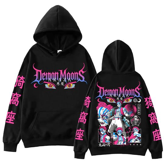 Discover Demon-Slayer Upper Ranks Akaza Anime Hoodie Harajuku Hip Hop Pullover Tops Sweatshirt Gift
