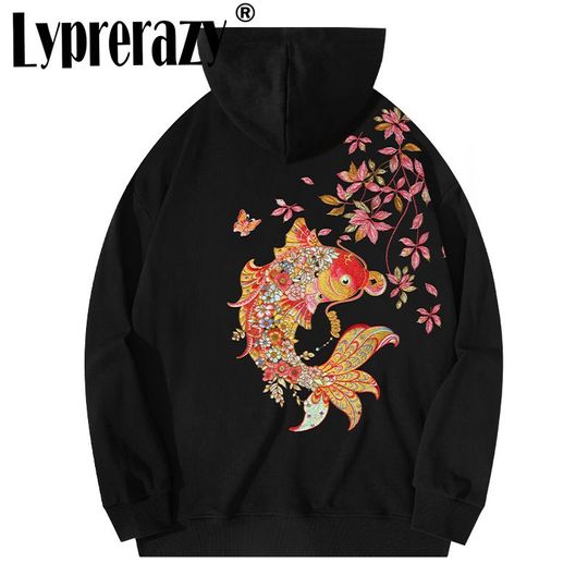 Discover Lyprerazy  Koi Embroidered Hoodie Men's National Trend Chinese Style Long-sleeved Retro Loose Casual Top Pullover Hooded