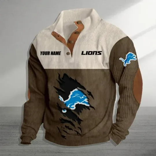 Discover Personalized Detroit Lions Sports Corduroy Stand Collar Sweatshirts
