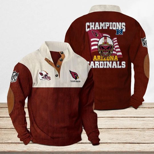 Arizonna Cardinals Corduroy Stand Collar Sweatshirt, Men Football Clothing, Game Day Outfit