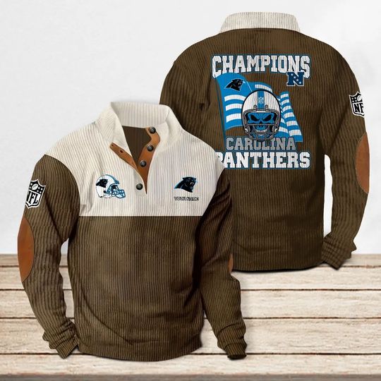 Carolina Panthers Corduroy Stand Collar Sweatshirt, Men Football Clothing, Game Day Outfit