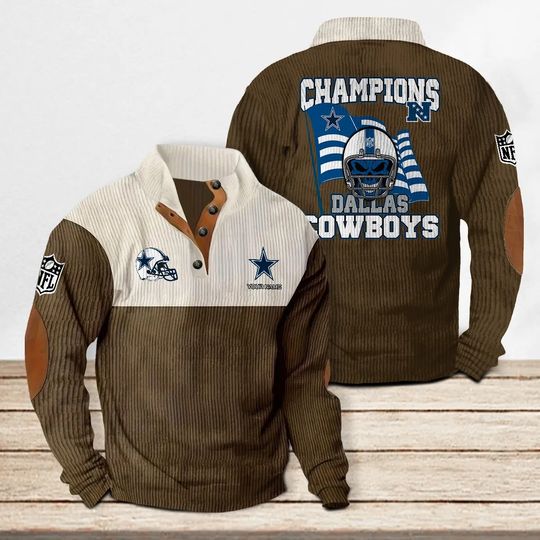 Dallas Cowboys Corduroy Stand Collar Sweatshirt, Men Football Clothing, Game Day Outfit