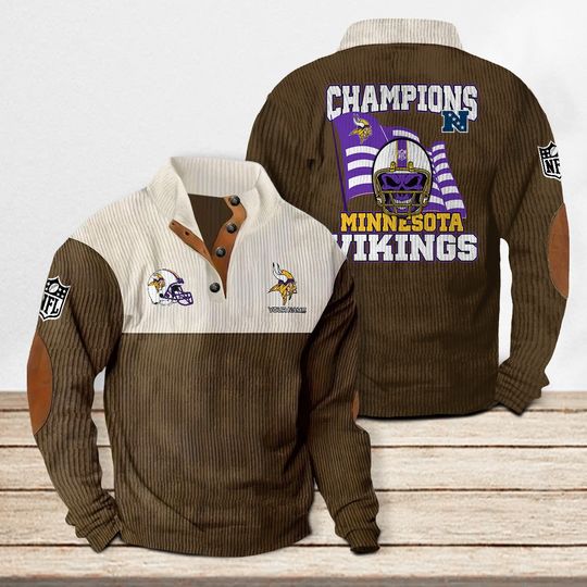 Minnesota Vikings Corduroy Stand Collar Sweatshirt, Men Football Clothing, Game Day Outfit
