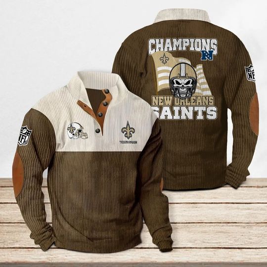 New Orleans Saints Corduroy Stand Collar Sweatshirt, Men Football Clothing, Game Day Outfit