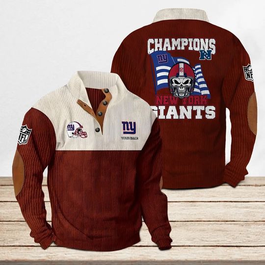 New York Giants Corduroy Stand Collar Sweatshirt, Men Football Clothing, Game Day Outfit