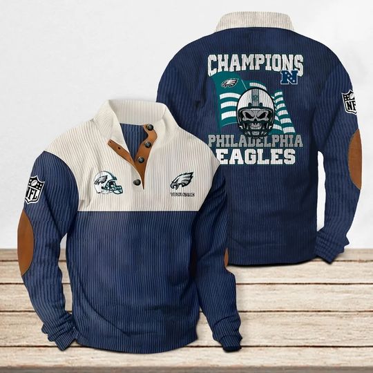 Philadelphia Eagles Corduroy Stand Collar Sweatshirt, Men Football Clothing, Game Day Outfit