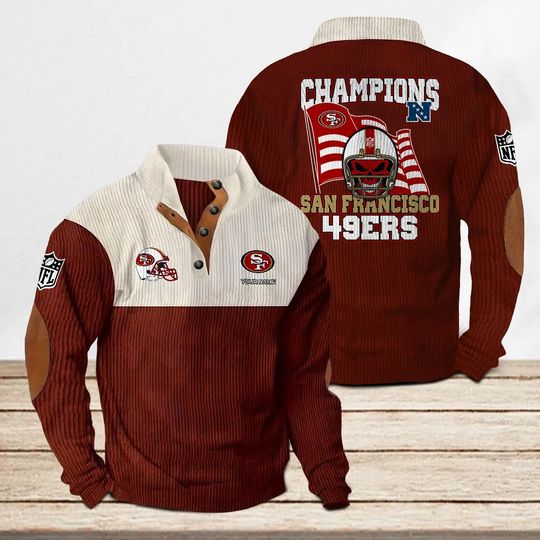 San Francisco 49ers Corduroy Stand Collar Sweatshirt, Men Football Clothing, Game Day Outfit