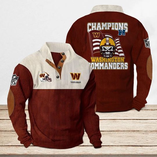 Washington Commanders Corduroy Stand Collar Sweatshirt, Men Football Clothing, Game Day Outfit