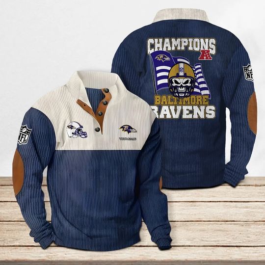 Baltimore Ravens Corduroy Stand Collar Sweatshirt, Men Football Clothing, Game Day Outfit