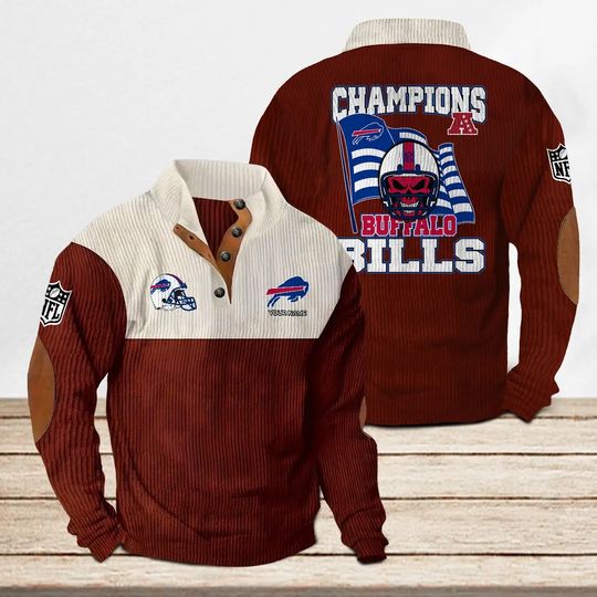 Buffalo Bills Corduroy Stand Collar Sweatshirt, Men Football Clothing, Game Day Outfit