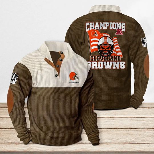 Cleveland Browns Corduroy Stand Collar Sweatshirt, Men Football Clothing, Game Day Outfit