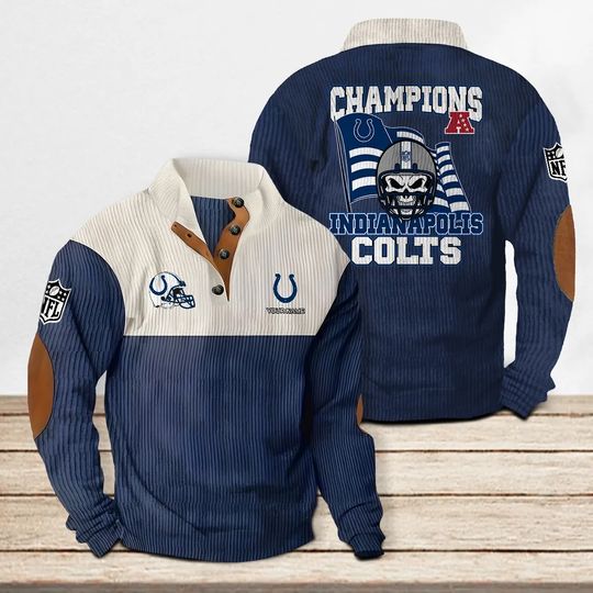 Indianapolis Colts Corduroy Stand Collar Sweatshirt, Men Football Clothing, Game Day Outfit