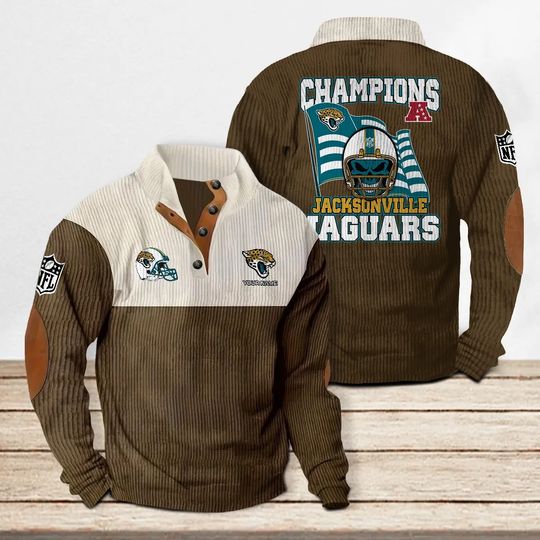 Jacksonville Jaguars Corduroy Stand Collar Sweatshirt, Men Football Clothing, Game Day Outfit