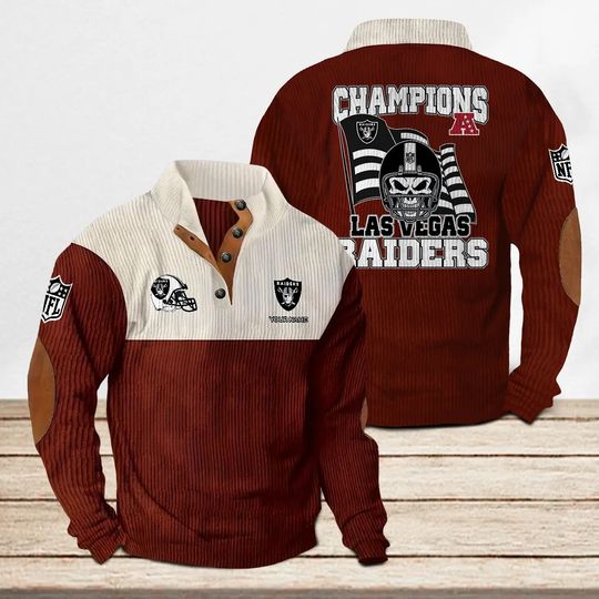 Las Vegas Raiders Corduroy Stand Collar Sweatshirt, Men Football Clothing, Game Day Outfit