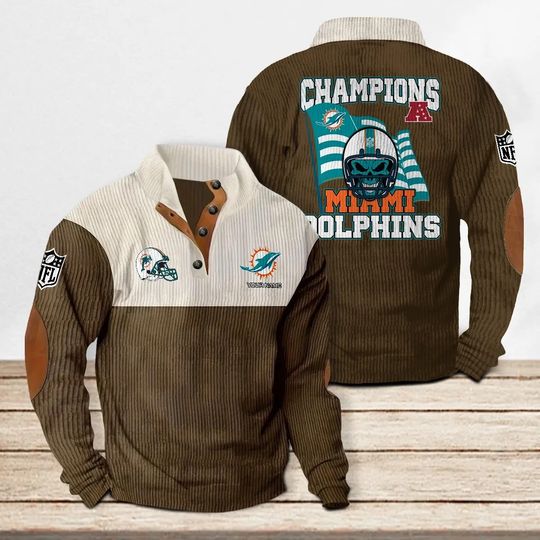 Miami Dolphins Corduroy Stand Collar Sweatshirt, Men Football Clothing, Game Day Outfit