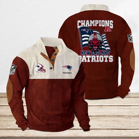New England Patriots Corduroy Stand Collar Sweatshirt, Men Football Clothing, Game Day Outfit