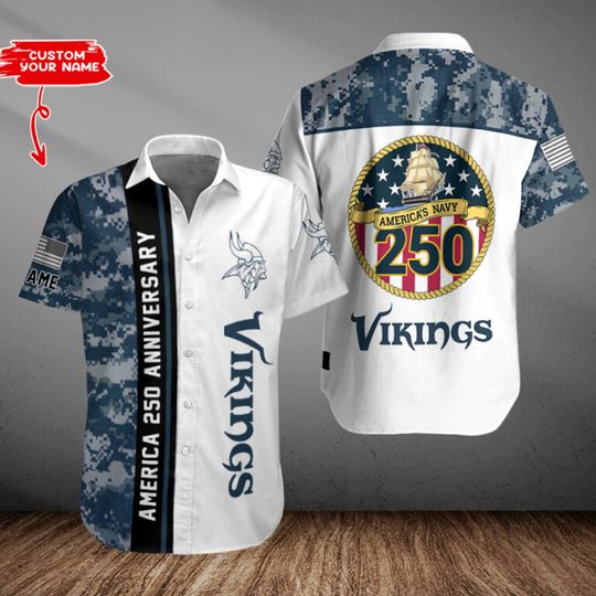 Minnesota Vikings US 250th Anniversary Button Shirt Summer Holiday Gifts