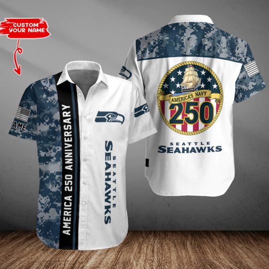 Seattle Seahawks US 250th Anniversary Button Shirt Summer Holiday Gifts
