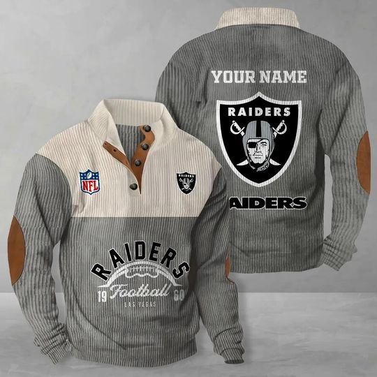 Las Vegas Raiders Corduroy Stand Collar Sweatshirt, Men Football Clothing, Game Day Outfit