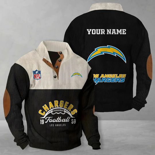 Los Angeles Chargers Corduroy Stand Collar Sweatshirt, Men Football Clothing, Game Day Outfit