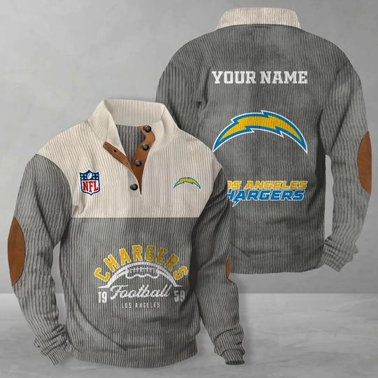 Los Angeles Chargers Corduroy Stand Collar Sweatshirt, Men Football Clothing, Game Day Outfit