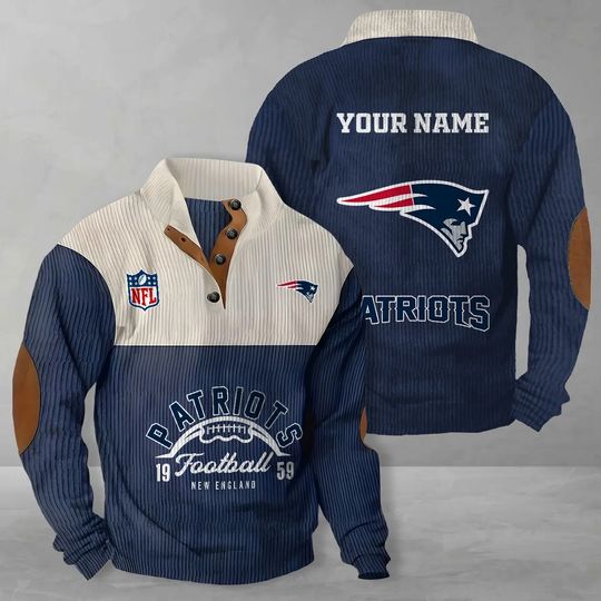 New England Patriots Corduroy Stand Collar Sweatshirt, Men Football Clothing, Game Day Outfit