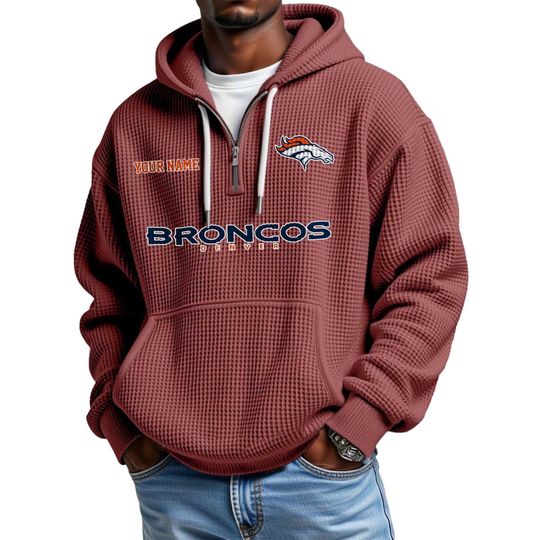 Broncos Personalized Quarter Zip Waffle Hoodie