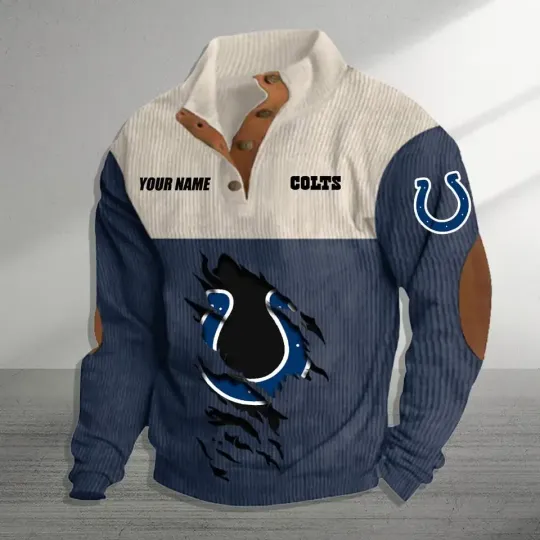 Custom Indianapolis Colts Corduroy Stand Collar Sweatshirt, Gift For Men