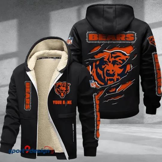 Chicago Bears Sherpa Lined Zip Hoodie, Football Fan Winter Jacket
