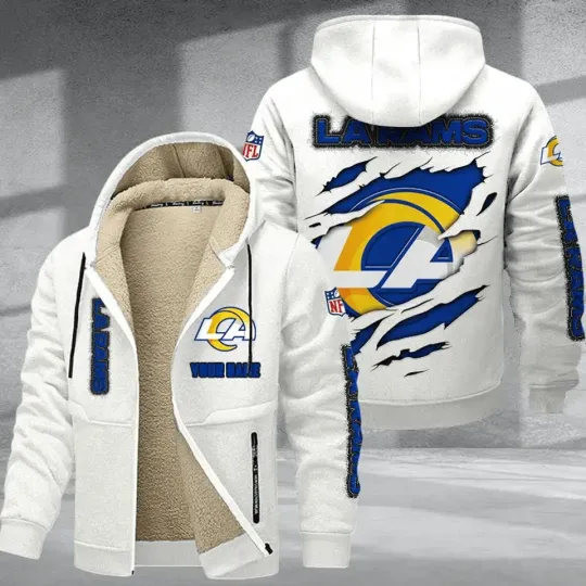 Los Angeles Rams Sherpa Lined Zip Hoodie, Football Fan Winter Jacket