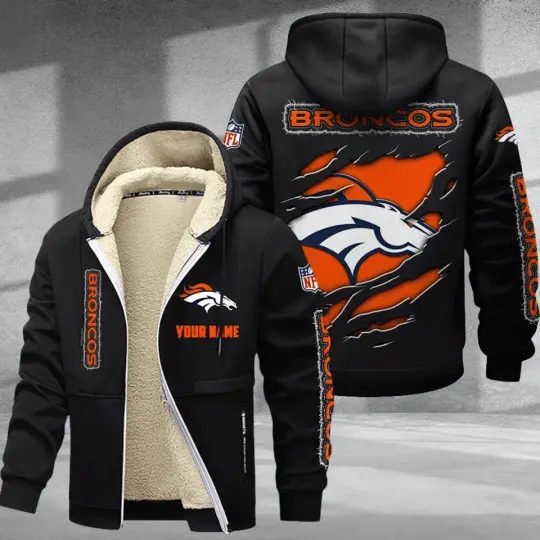 Personalized Denver Broncos Sherpa Lined Zip Hoodie