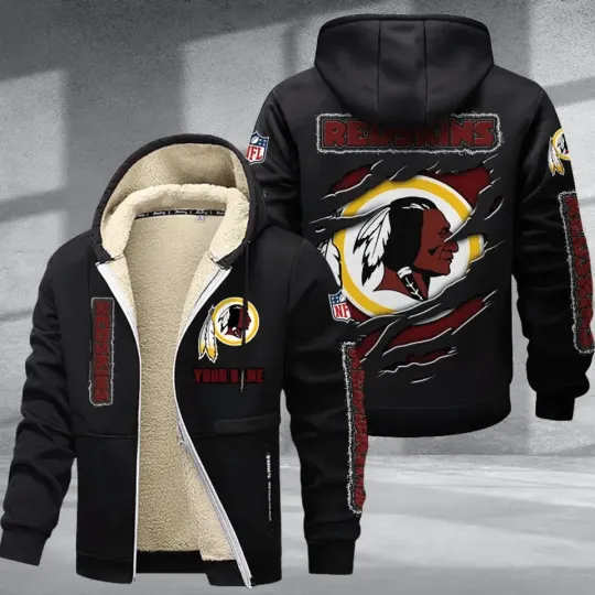Personalized Washington Redskin Sherpa Lined Zip Hoodie