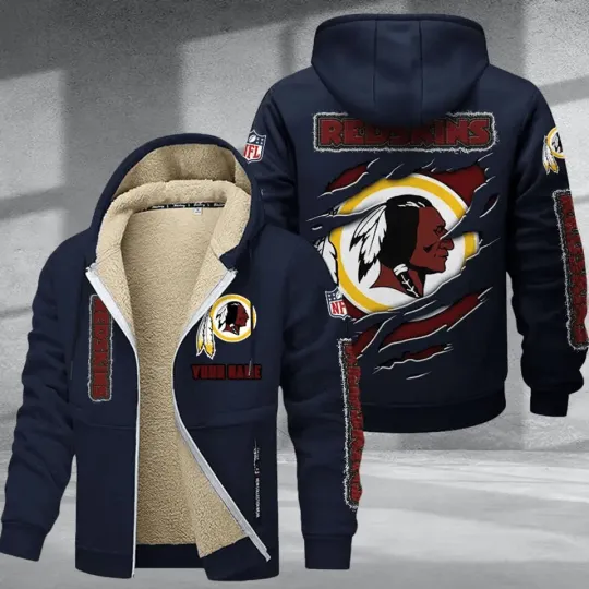 Personalized Washington Redskin Sherpa Lined Zip Hoodie