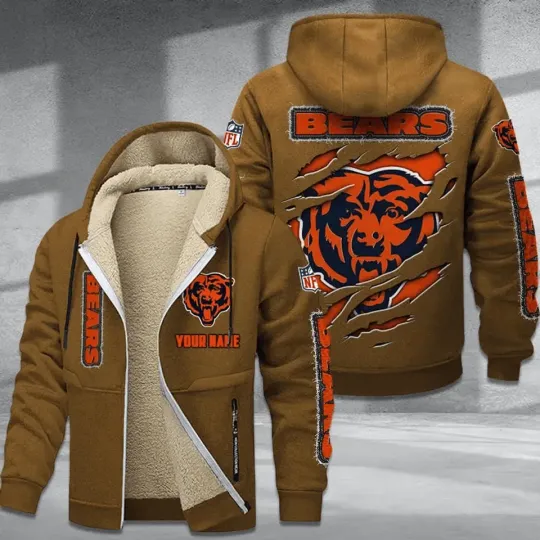 Personalized Chicago Bears Hoodie Zip Velvet Coat